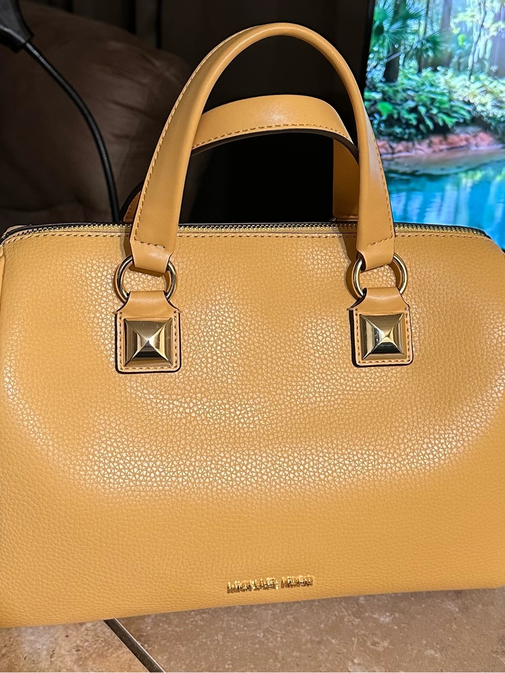 Michael Kors Pebbled Leather Satchel in Mustard
